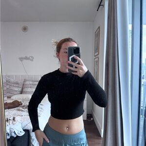 Fitted Black Long Sleeve Crop Top